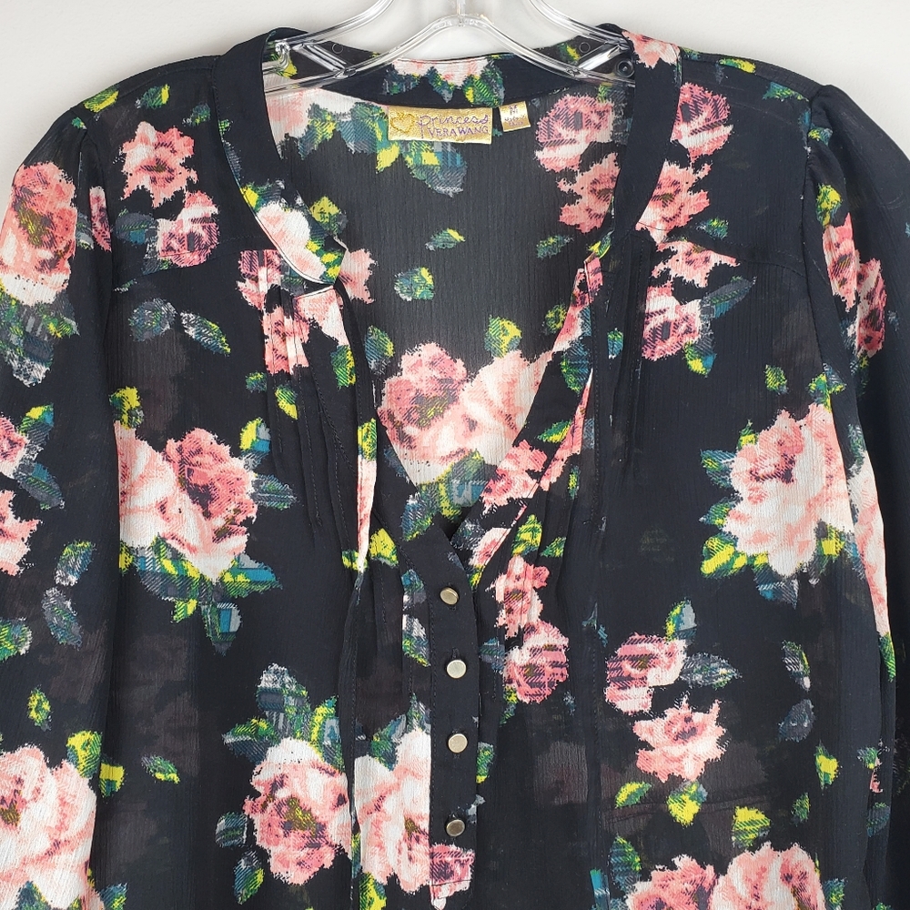 Princess Vera Wang Floral Tie Neck Top - Picture 2 of 7